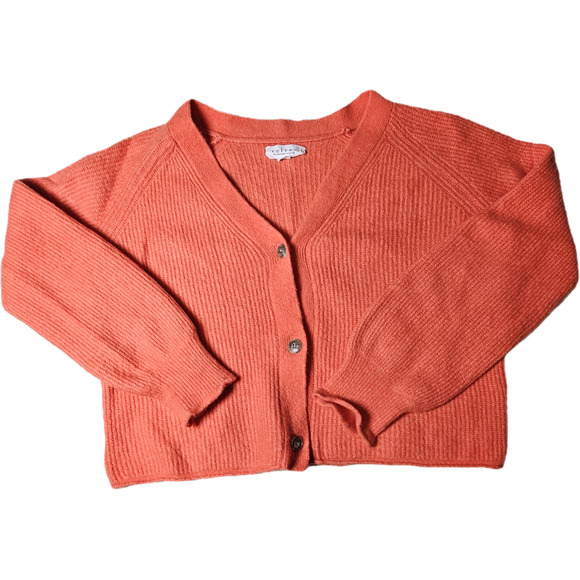 Velvet, Button Up, V-Neck, Cardigan, Soft, Boxy, Stretchy, Sweater, Orange, Lg - Picture 3 of 11